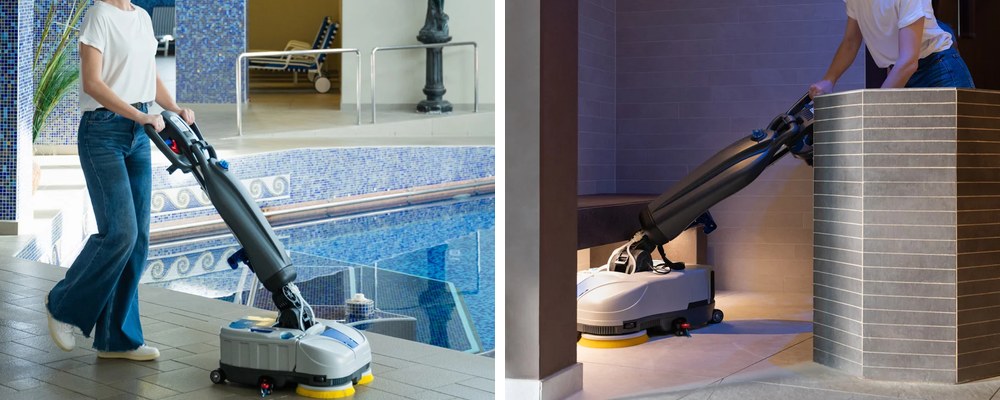 Bateriový mycí stroj Lindhaus LW44 Flexy u bazénu a ve wellness provozu